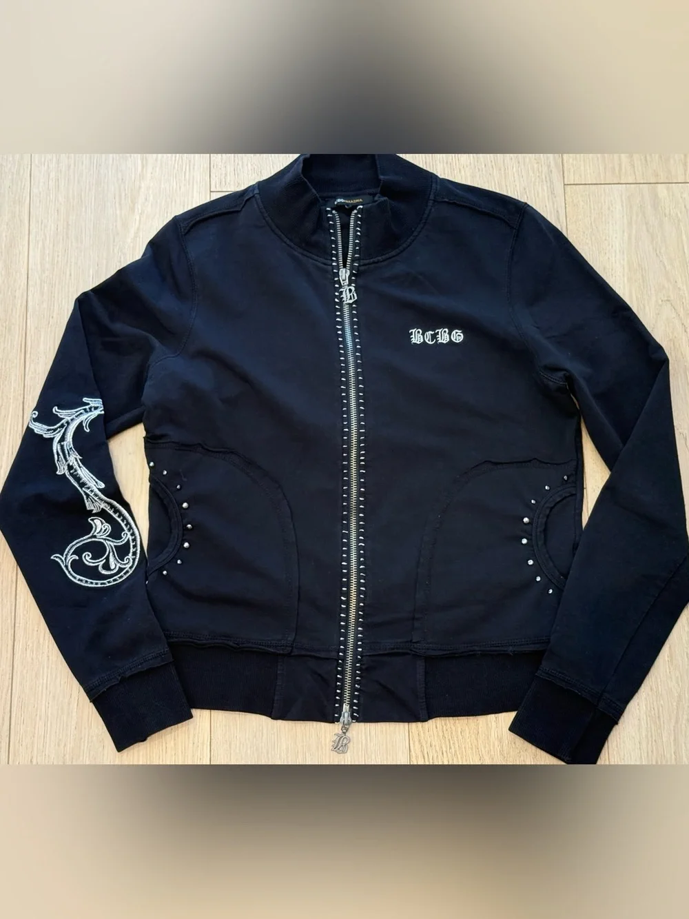 NWOT Rare BCBG Studded Snake Sleeve Zip Jacket Size L Streetwear Y2K Vintage - Picture 1 of 1